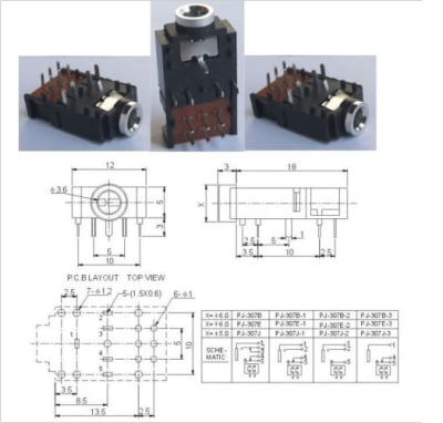 PJ-307B 9 ακίδων 1/8" πρίζα 3,5 χιλ.