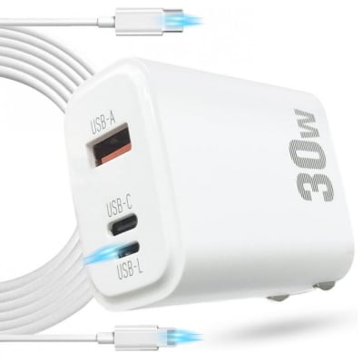 ADAPTER 30W 3 IN 1 USB-A+TYPE-C+LIGHTNING