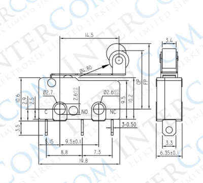 Μικροδιακόπτης με μοχλό KW4-Z5F + κύλινδρος 5A 250V