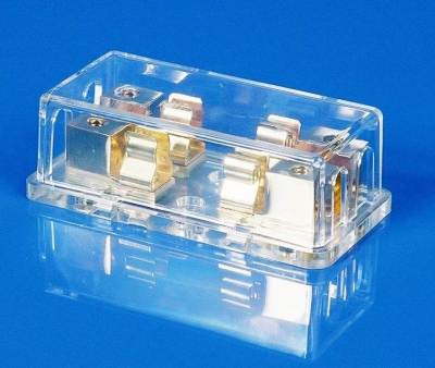 Θήκη ασφαλειών αυτοκινήτου x2, 10x38mm, Διαφανής ενσωματωμένη θήκη ασφαλειών για δύο ασφάλειες GMEG (10,3x38)mm. Ανθεκτικό στο νερό.