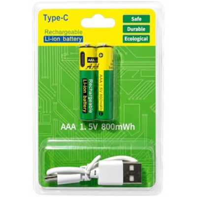 Батерия BP 1,5V AAA 800mWh επαναφορτιζόμενη μπαταρία λιθίου TYPE-C