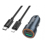 Φορτιστής αυτοκινήτου USB+USB-C PD30W + QC3.0 30W - Τύπου-C σε Lightning